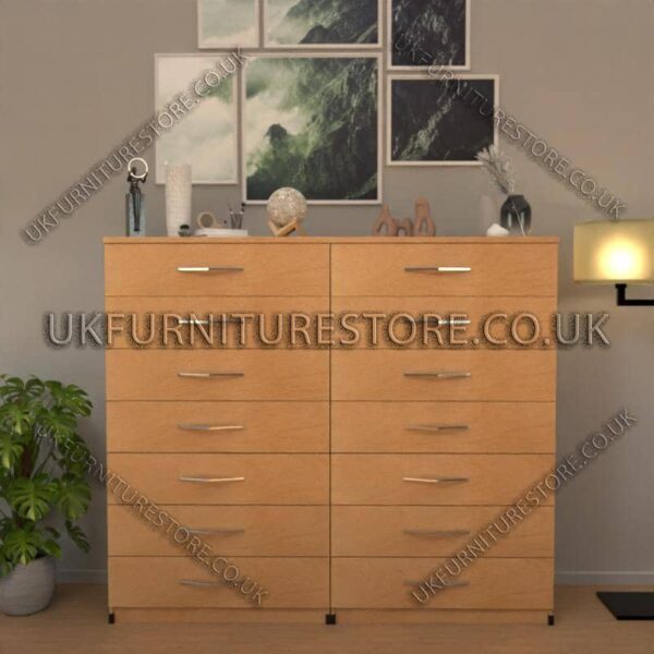 Beech 7+7 Double Slim Drawer Chest Drawer