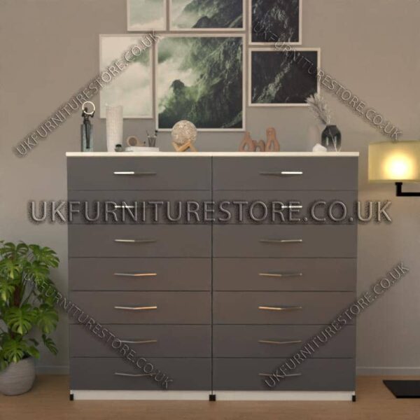 Front Gray Side White 7+7 Double Slim Drawer Chest Drawer