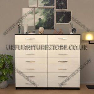 Front White Side Black 7+7 Double Slim Drawer Chest Drawer