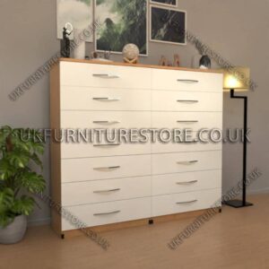 Front White Side Oak 7+7 Double Slim Drawer Chest Drawer