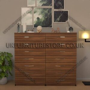 Walnut 7+7 Double Slim Drawer Chest Drawer