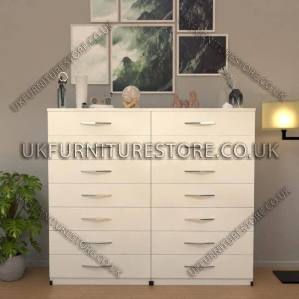 White 7+7 Double Slim Drawer Chest Drawer