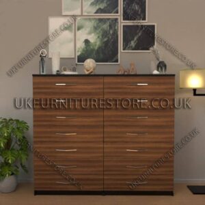 Front Walnut Side Black 7+7 Double Slim Drawer Chest Drawer