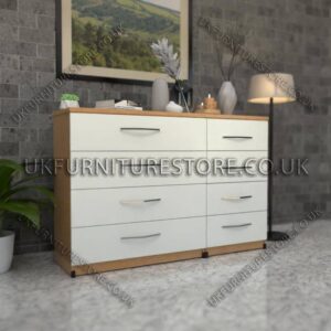Front White Side Beech 4+4 Double Slim Drawers Chest