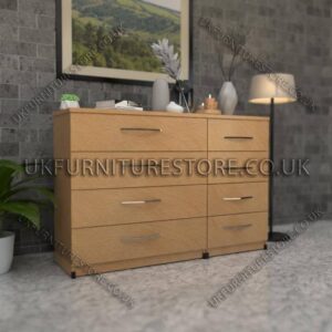 Beech 4+4 Double Slim Drawers Chest