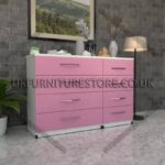 Front Pink Side White 4+4 Double Slim Drawers Chest