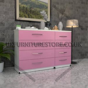 Front Pink Side White 4+4 Double Slim Drawers Chest