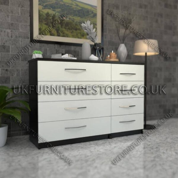 Front White Side Black 4+4 Double Slim Drawers Chest