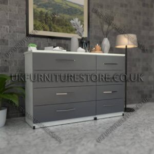 Front Silver Side White 4+4 Double Slim Drawers Chest