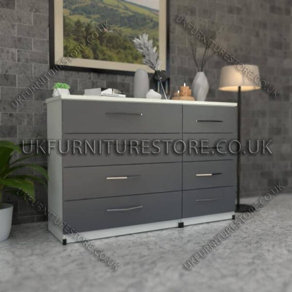 Front Silver Side White 4+4 Double Slim Drawers Chest