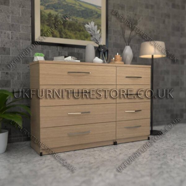 Oak 4+4 Double Slim Drawers Chest