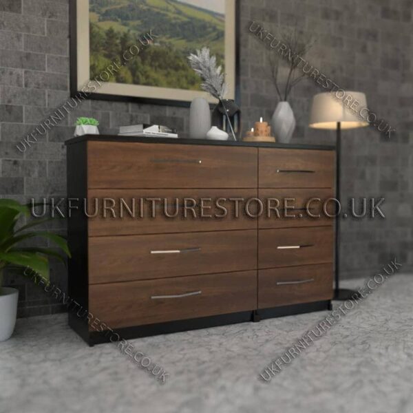Front Walnut Side Black 4+4 Double Slim Drawers Chest