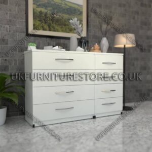 White 4+4 Double Slim Drawers Chest