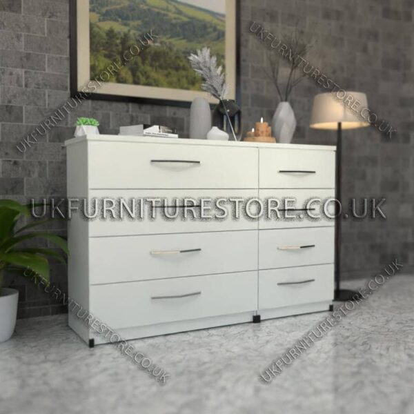 White 4+4 Double Slim Drawers Chest