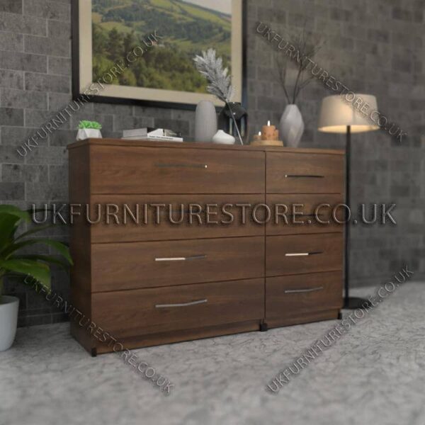 Walnut 4+4 Double Slim Drawers Chest
