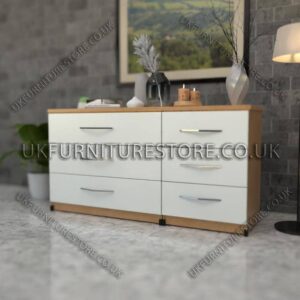 Front White Side Beech 3+3 Double Slim Drawers Chest