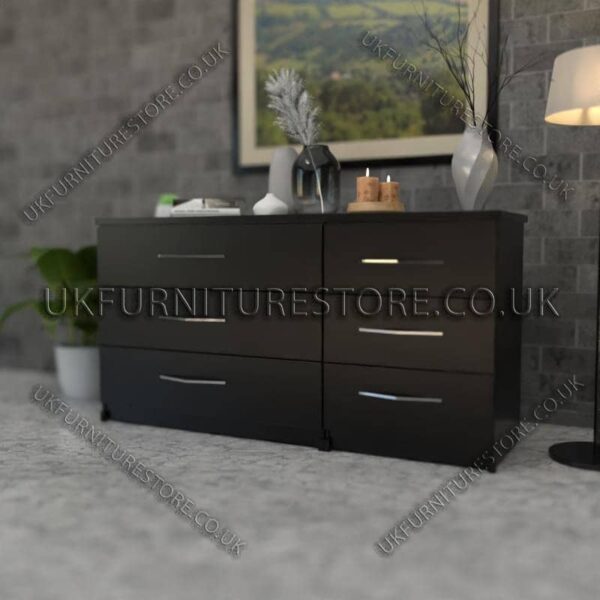 Black 3+3 Double Slim Drawers Chest