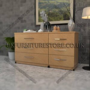 Beech 3+3 Double Slim Drawers Chest