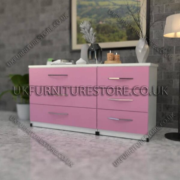 Front Pink Side White 3+3 Double Slim Drawers Chest