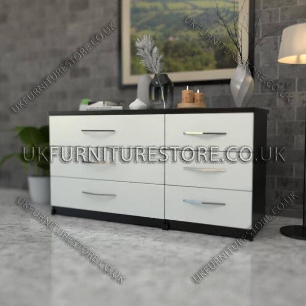 Front White Side Black 3+3 Double Slim Drawers Chest