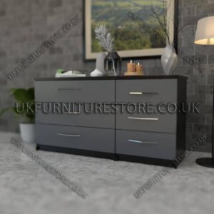 Front Gray Side Black 3+3 Double Slim Drawers Chest