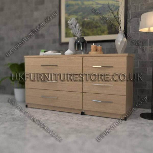 Beech 3+3 Double Slim Drawers Chest