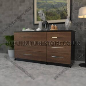 Front Walnut Side Black 3+3 Double Slim Drawers Chest
