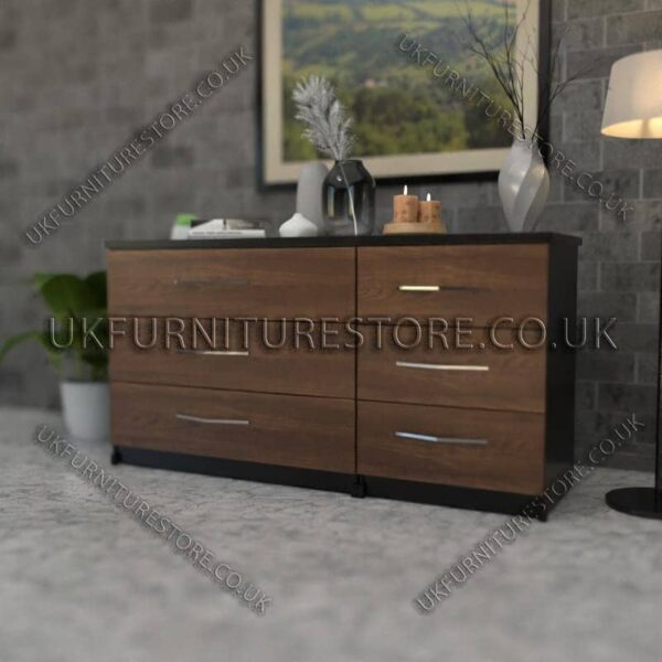 Front Walnut Side Black 3+3 Double Slim Drawers Chest