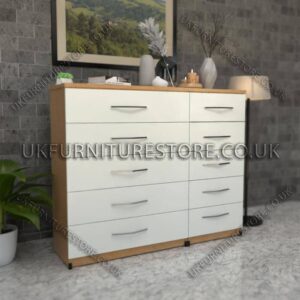 Front White Side Beech 6+6 Double Slim Drawers Chest