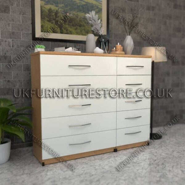 Front White Side Beech 6+6 Double Slim Drawers Chest
