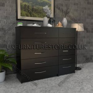 Black 6+6 Double Slim Drawers Chest