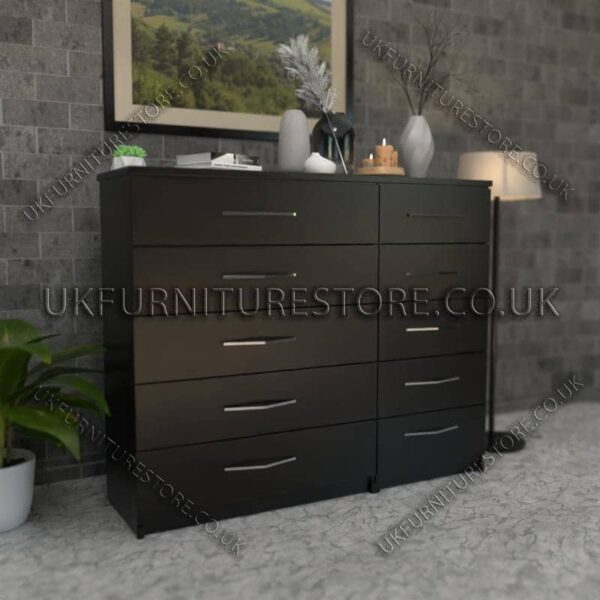 Black 6+6 Double Slim Drawers Chest
