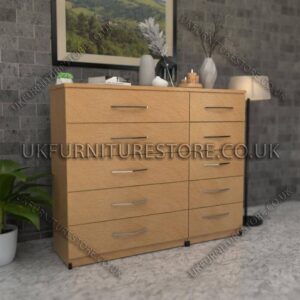 Beech 5+5 Double Slim Drawers Chest
