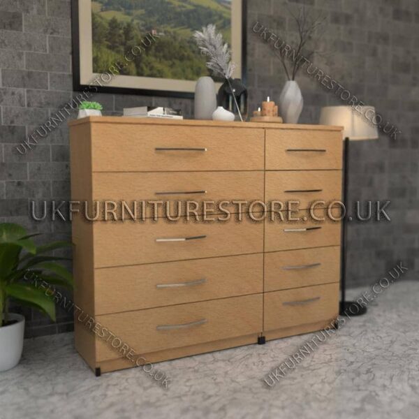 Beech 5+5 Double Slim Drawers Chest