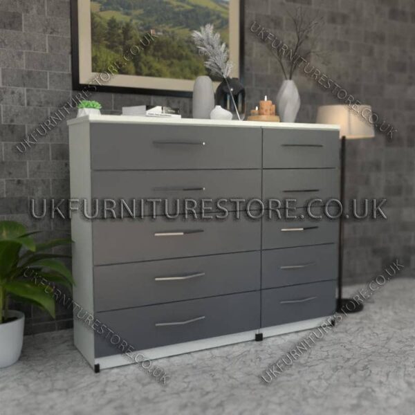 Front Gray Side White 5+5 Double Slim Drawers Chest