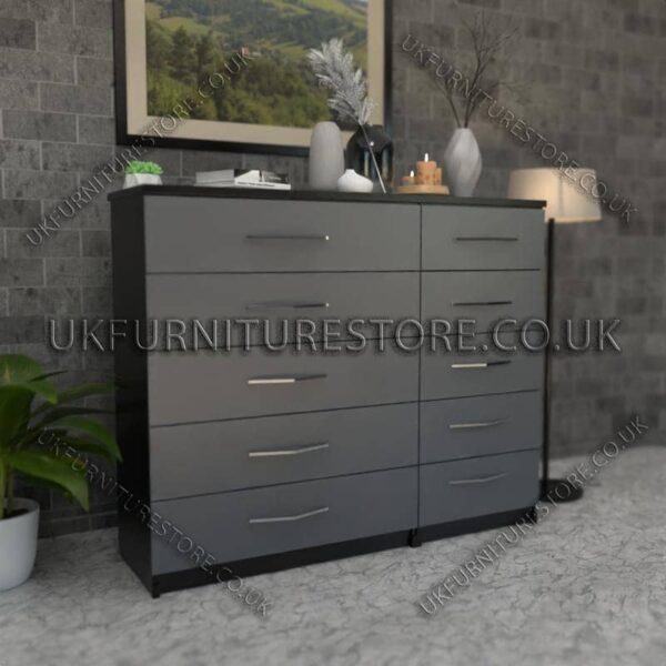 Front Gray Side Black 5+5 Double Slim Drawers Chest