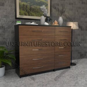 Front Walnut Side Black 5+5 Double Slim Drawers Chest
