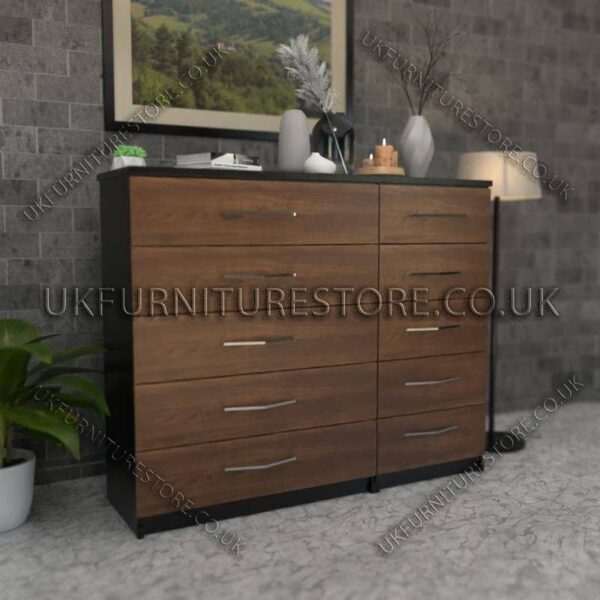 Front Walnut Side Black 5+5 Double Slim Drawers Chest