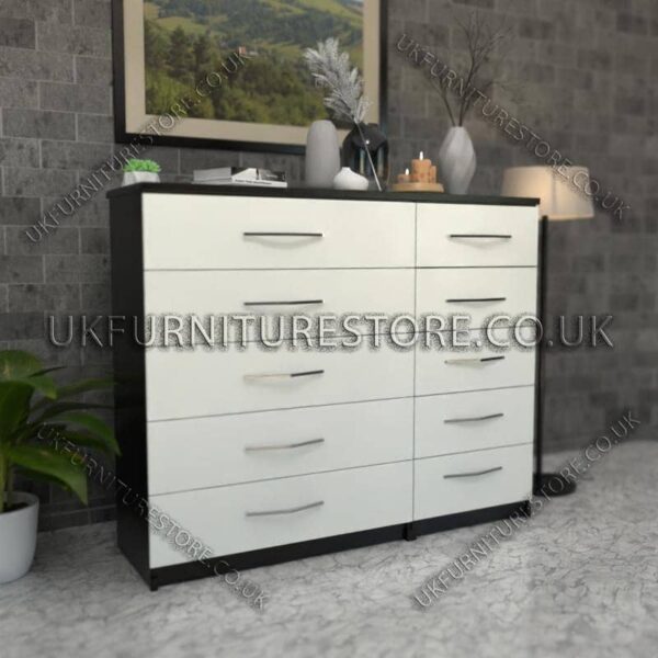 Front White Side Black 5+5 Double Slim Drawers Chest