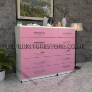 Front Pink Side White 5+5 Double Slim Drawers Chest