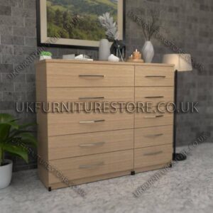 Oak 5+5 Double Slim Drawers Chest