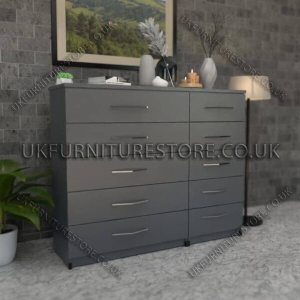 Gray 5+5 Double Slim Drawers Chest