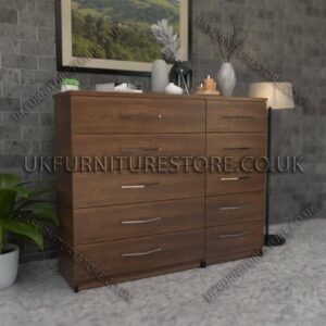 Walnut 5+5 Double Slim Drawers Chest