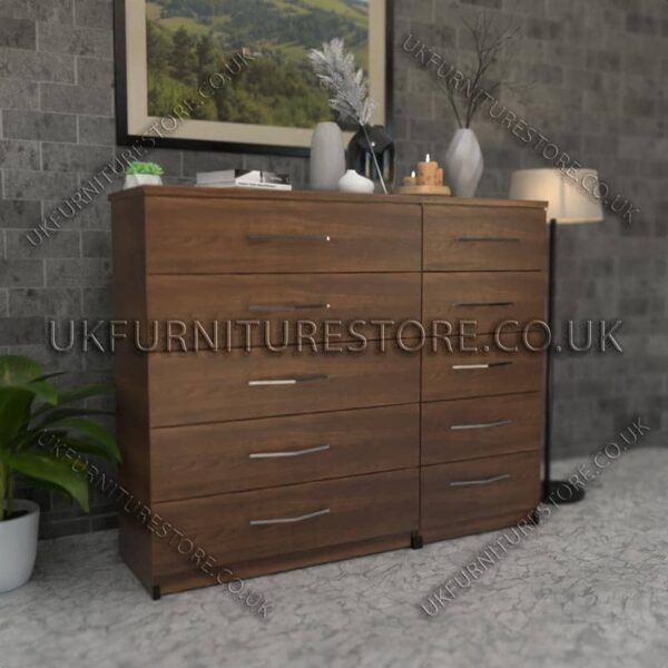 Walnut 5+5 Double Slim Drawers Chest