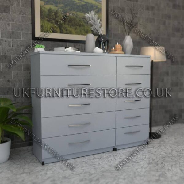 Silver 5+5 Double Slim Drawers Chest