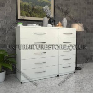 White 5+5 Double Slim Drawers Chest