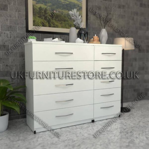 White 5+5 Double Slim Drawers Chest