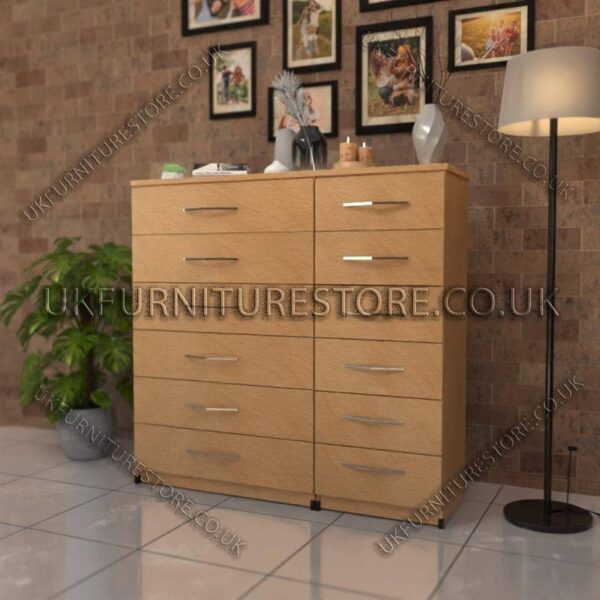 Beech 6+6 Double Slim Drawers Chest
