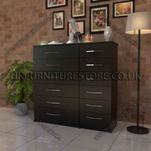 Black 6+6 Double Slim Drawers Chest