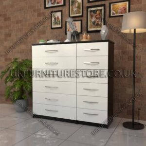 Front White Side Black 6+6 Double Slim Drawers Chest